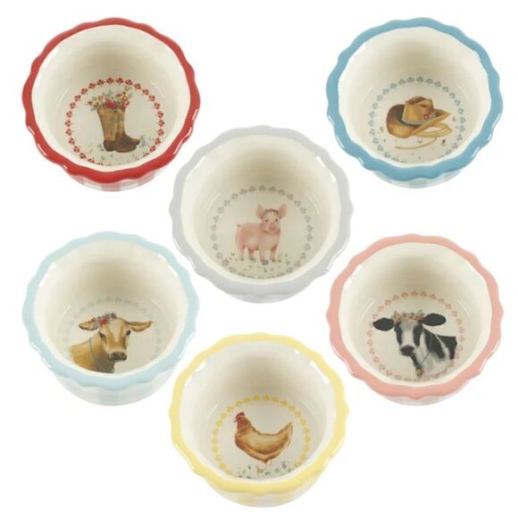 🦋 New Pioneer Woman Gingham 6-Piece Ramekin Set - Picture 4 of 8